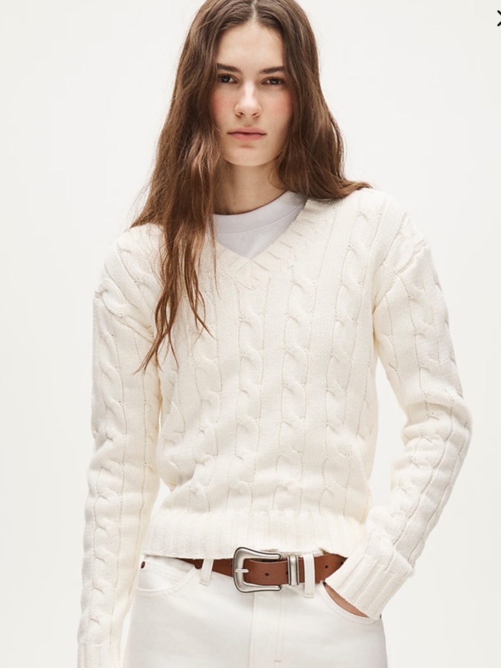 NWT SIZE XS IVORY HERITAGE COTTON CABLEKNIT VNECK SWEATER-SIZE SOLD OUT ONLINE